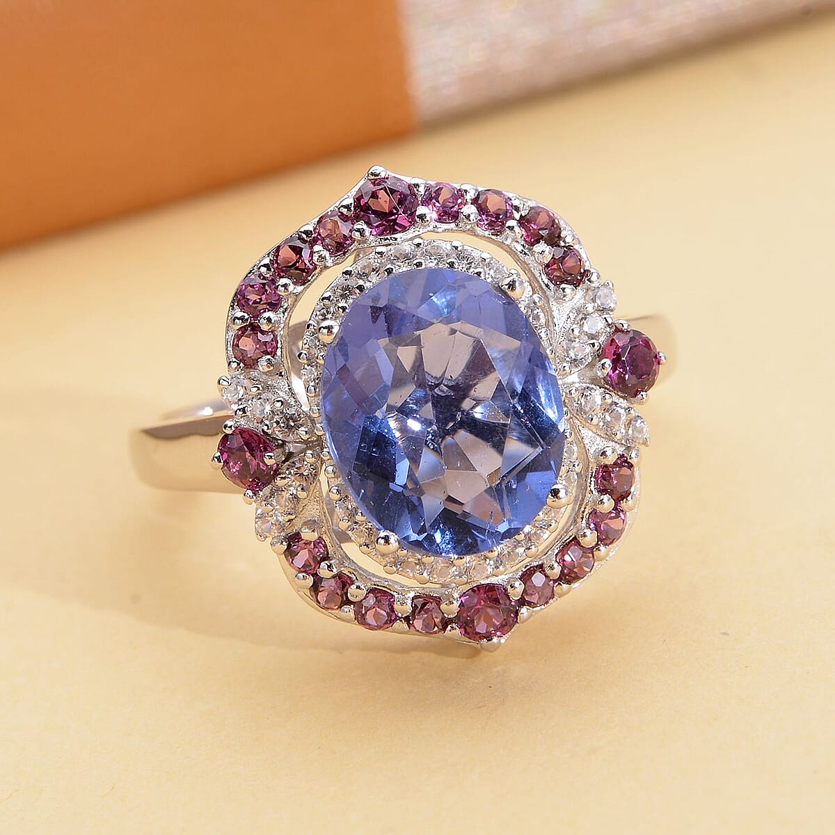 Color Change Fluorite, Multi Gemstone Cocktail Ring in Rhodium Over Sterling Silver (Size 10.0) 5.50 ctw image number 1