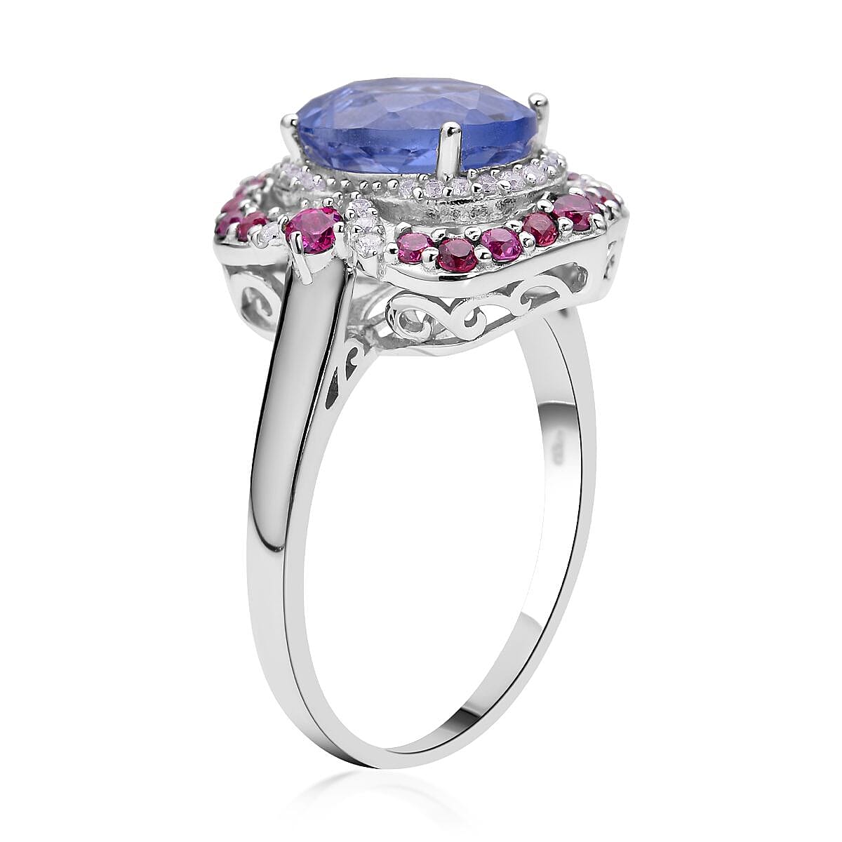 Color Change Fluorite, Multi Gemstone Cocktail Ring in Rhodium Over Sterling Silver (Size 10.0) 5.50 ctw image number 3