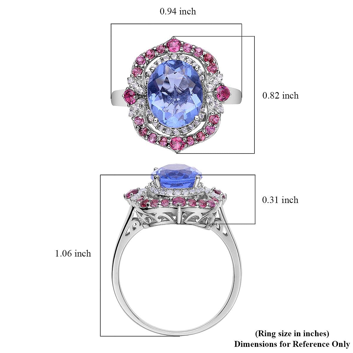 Color Change Fluorite, Multi Gemstone Cocktail Ring in Rhodium Over Sterling Silver (Size 10.0) 5.50 ctw image number 5