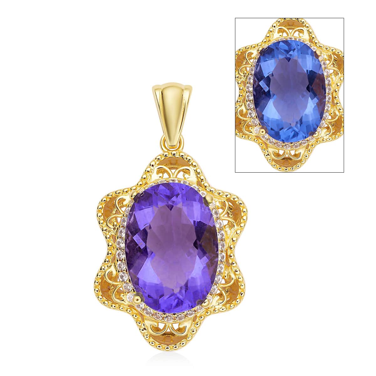 Color Change Fluorite and Natural White Zircon Fancy Pendant in Vermeil Yellow Gold Over Sterling Silver 7.00 ctw image number 0