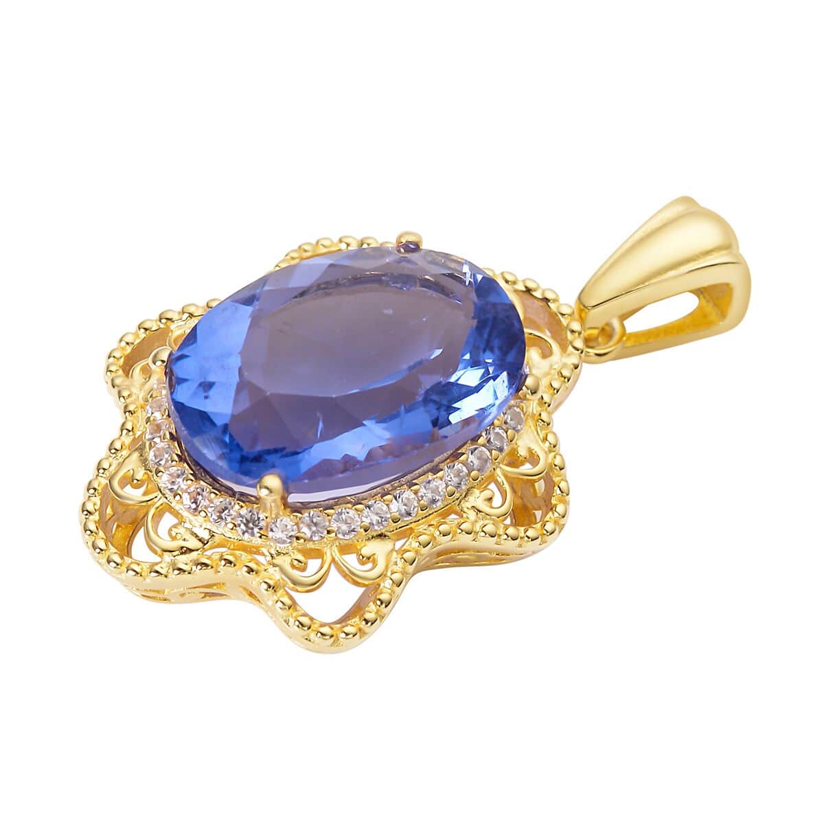 Color Change Fluorite and Natural White Zircon Fancy Pendant in Vermeil Yellow Gold Over Sterling Silver 7.00 ctw image number 2