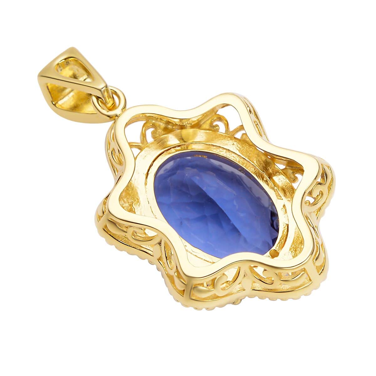 Color Change Fluorite and Natural White Zircon Fancy Pendant in Vermeil Yellow Gold Over Sterling Silver 7.00 ctw image number 3
