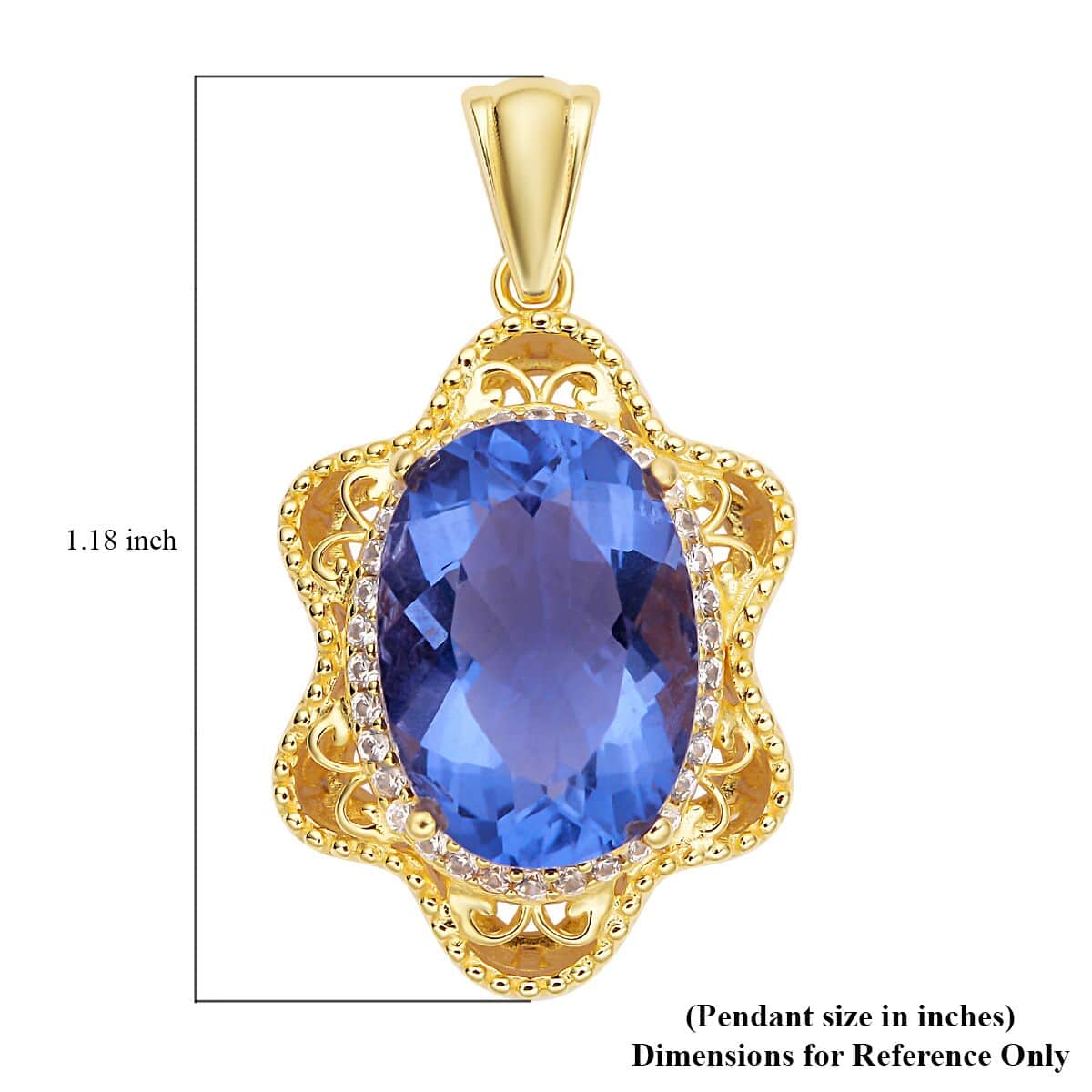 Color Change Fluorite and Natural White Zircon Fancy Pendant in Vermeil Yellow Gold Over Sterling Silver 7.00 ctw image number 4