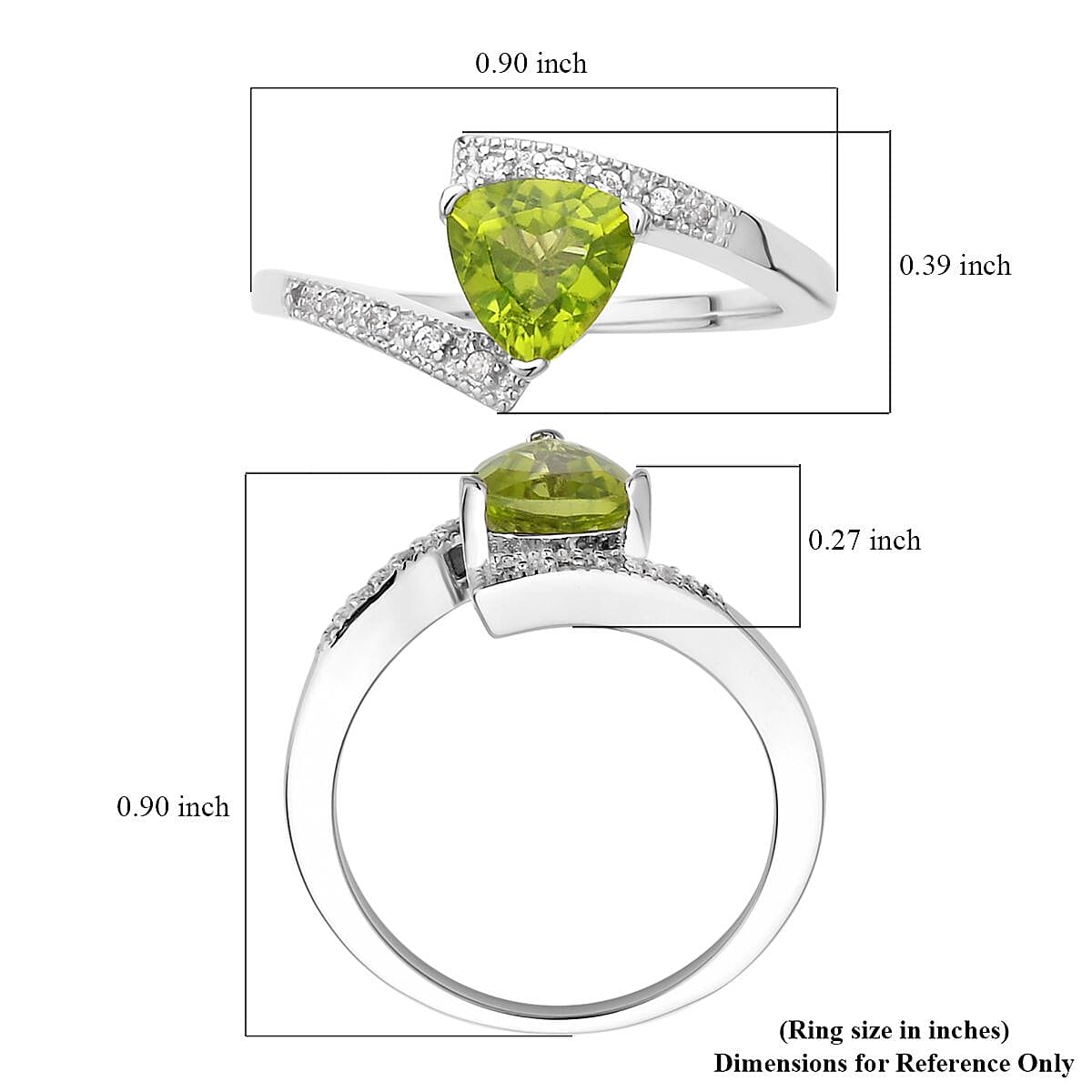 Premium Peridot and White Zircon Fancy Ring in Rhodium Over Sterling Silver (Size 10.0) 1.40 ctw