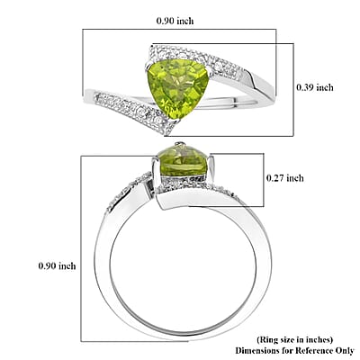 Premium Peridot and White Zircon Fancy Ring in Rhodium Over Sterling Silver (Size 10.0) 1.40 ctw