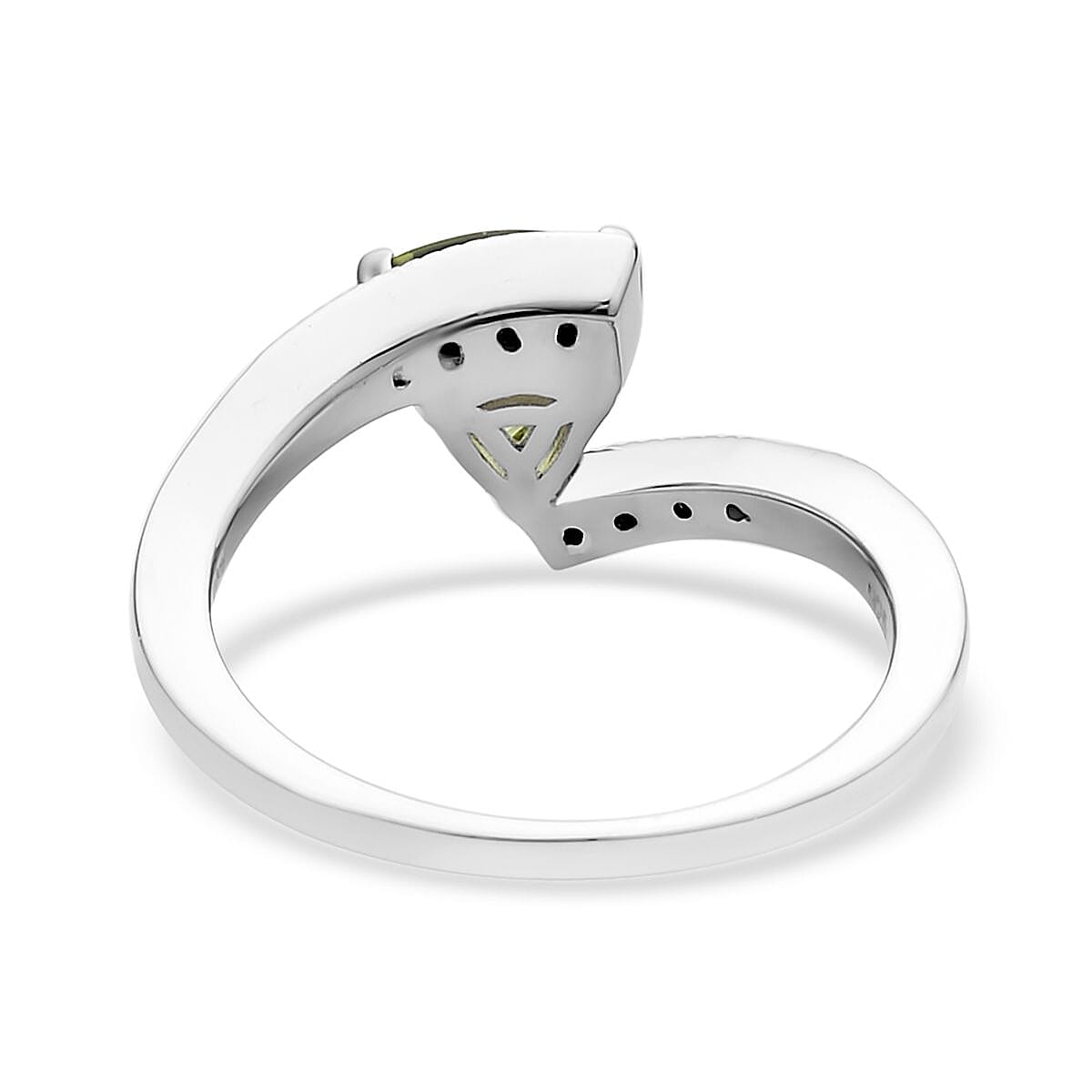 Premium Peridot and Natural White Zircon Fancy Ring in Rhodium Over Sterling Silver (Size 5.0) 1.40 ctw image number 4