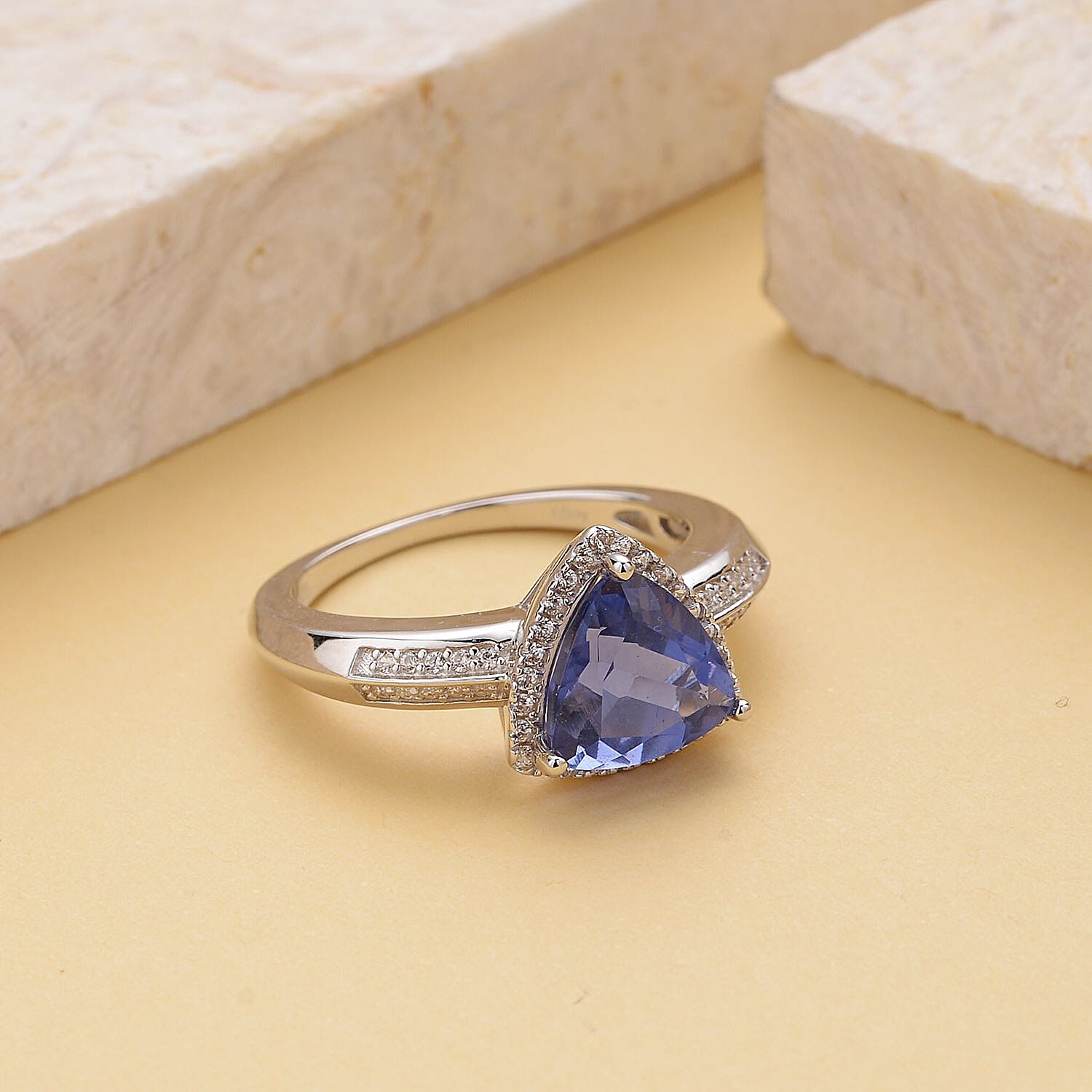 Color Change Fluorite and Natural White Zircon Halo Ring in Rhodium Over Sterling Silver (Size 10.0) 3.25 ctw