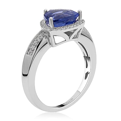 Color Change Fluorite and Natural White Zircon Halo Ring in Rhodium Over Sterling Silver (Size 10.0) 3.25 ctw