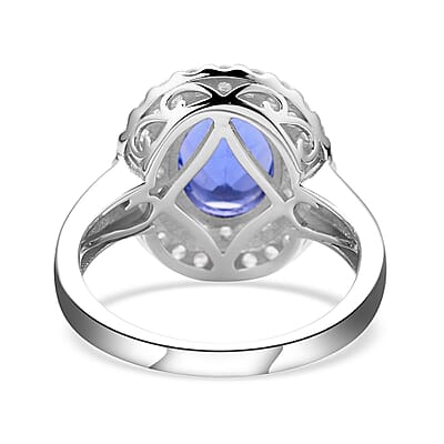 Color Change Fluorite and Natural White Zircon Double Halo Ring in Rhodium Over Sterling Silver (Size 10.0) 4.40 ctw