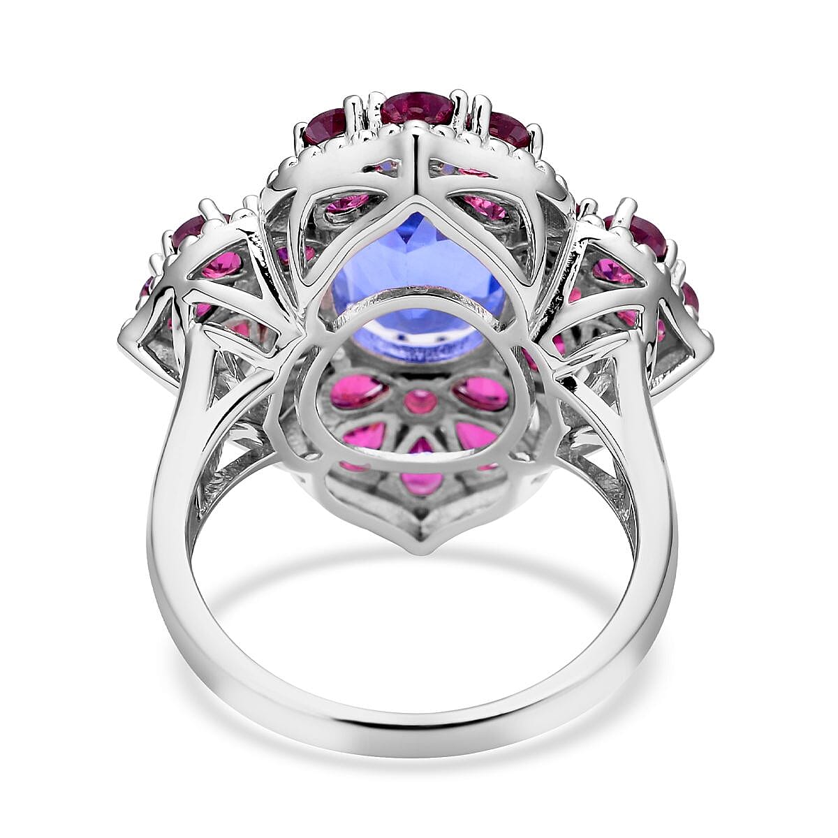 Color Change Fluorite, Orissa Rhodolite Garnet Floral Ring in Rhodium Over Sterling Silver (Size 10.0) 8.25 ctw image number 4