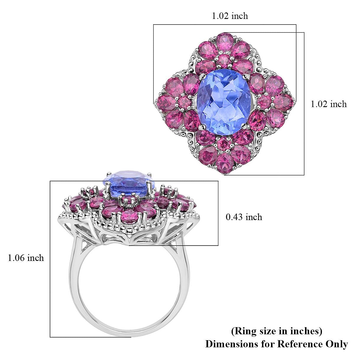 Color Change Fluorite, Orissa Rhodolite Garnet Floral Ring in Rhodium Over Sterling Silver (Size 10.0) 8.25 ctw image number 5