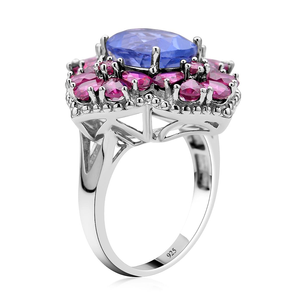 Color Change Fluorite and Orissa Rhodolite Garnet Floral Ring in Rhodium Over Sterling Silver (Size 7.0) 8.25 ctw image number 3