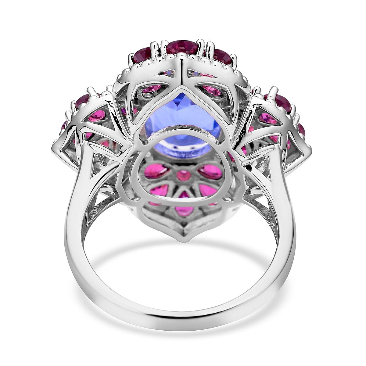 Color Change Fluorite and Orissa Rhodolite Garnet Floral Ring in Rhodium Over Sterling Silver (Size 7.0) 8.25 ctw image number 4