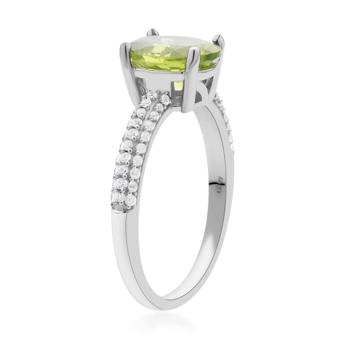 Peridot and White Zircon Ring in Rhodium Over Sterling Silver (Size 10.0) 2.35 ctw image number 3