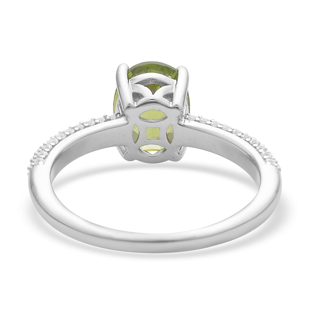 Peridot and White Zircon Ring in Rhodium Over Sterling Silver (Size 10.0) 2.35 ctw