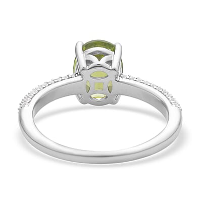 Peridot and White Zircon Ring in Rhodium Over Sterling Silver (Size 10.0) 2.35 ctw