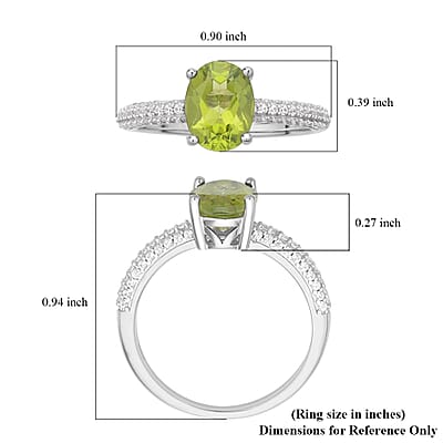 Peridot and White Zircon Ring in Rhodium Over Sterling Silver (Size 10.0) 2.35 ctw