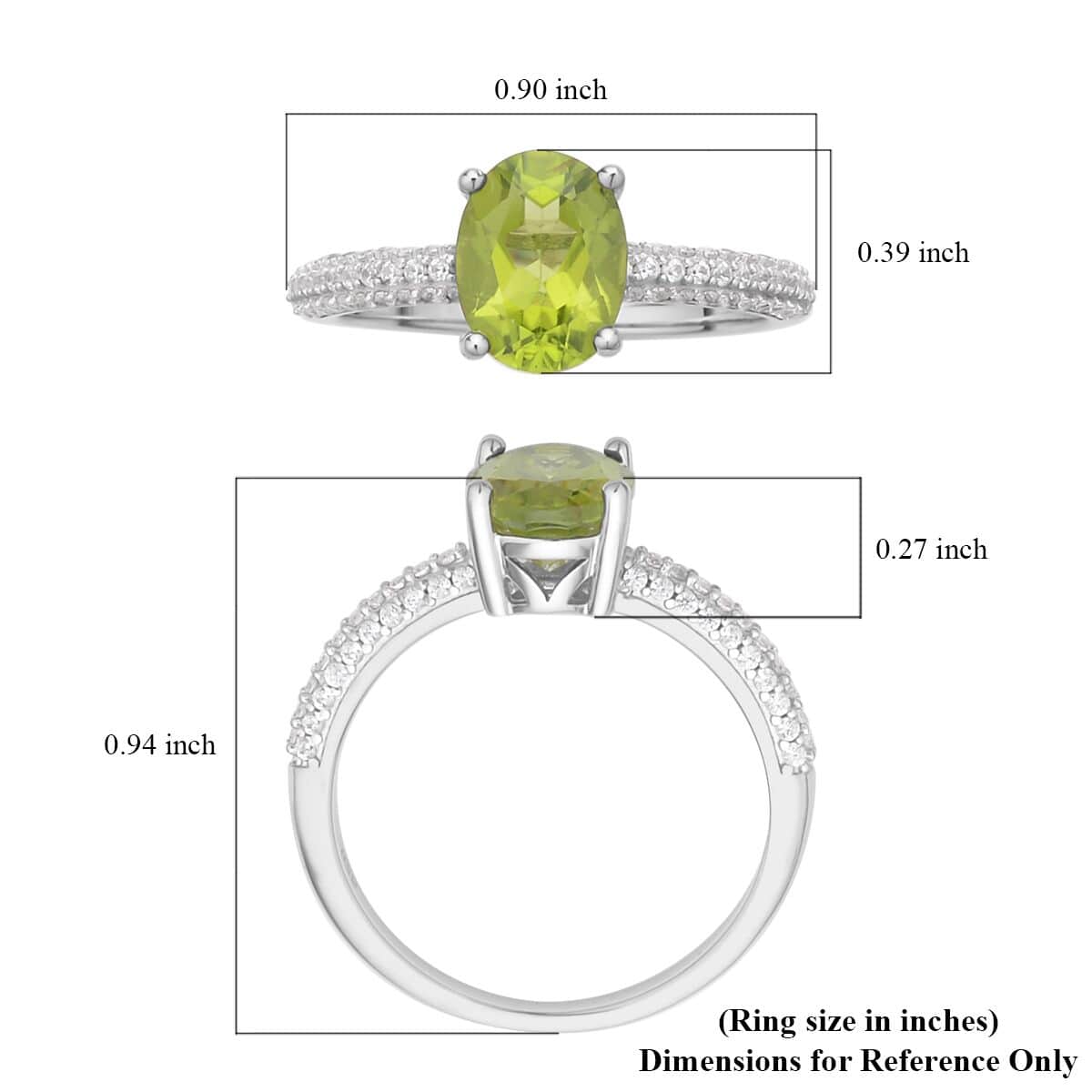 Peridot and White Zircon Ring in Rhodium Over Sterling Silver (Size 10.0) 2.35 ctw image number 5
