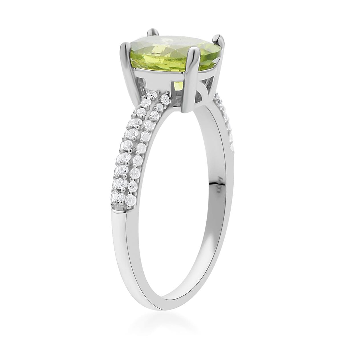 Peridot and White Zircon Ring in Rhodium Over Sterling Silver (Size 6.0) 2.35 ctw image number 3