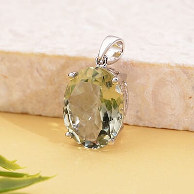 Montezuma Prasiolite Solitaire Pendant in Rhodium Over Sterling Silver 8.35 ctw