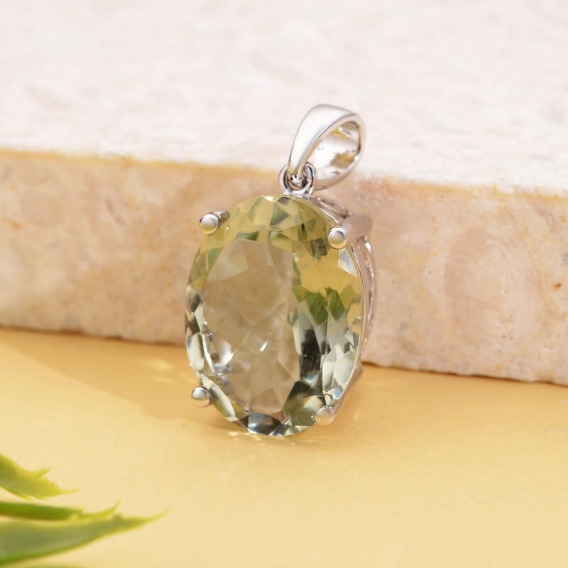 Montezuma Prasiolite Solitaire Pendant in Rhodium Over Sterling Silver 8.35 ctw