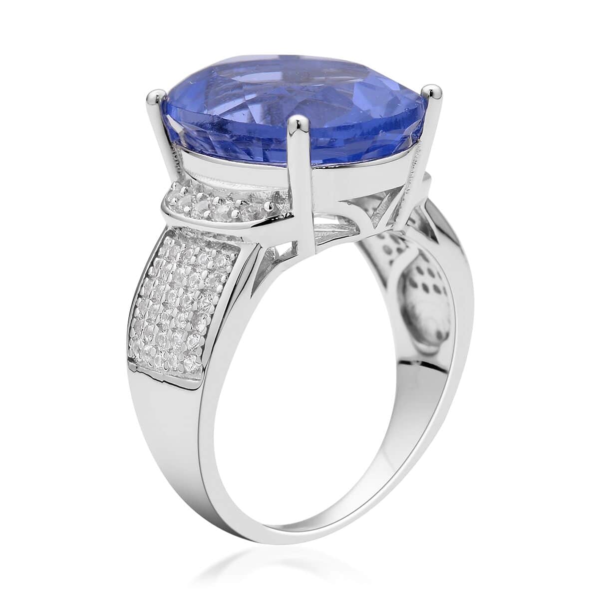 Color Change Fluorite, Natural White Zircon Fancy Ring in Rhodium Over Sterling Silver (Size 10.0) 11.40 ctw image number 3