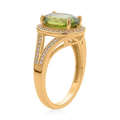 Premium Peridot and White Zircon Stunning Halo Ring in Vermeil Yellow Gold Over Sterling Silver (Size 10.0) 3.25 ctw