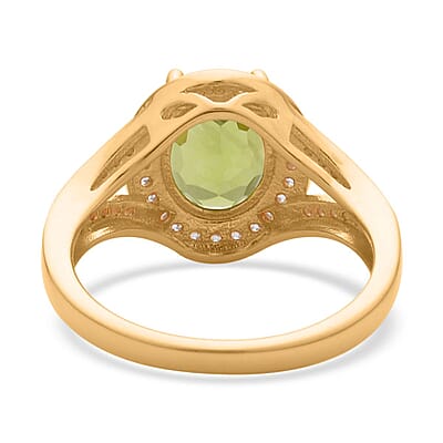 Premium Peridot and White Zircon Stunning Halo Ring in Vermeil Yellow Gold Over Sterling Silver (Size 10.0) 3.25 ctw