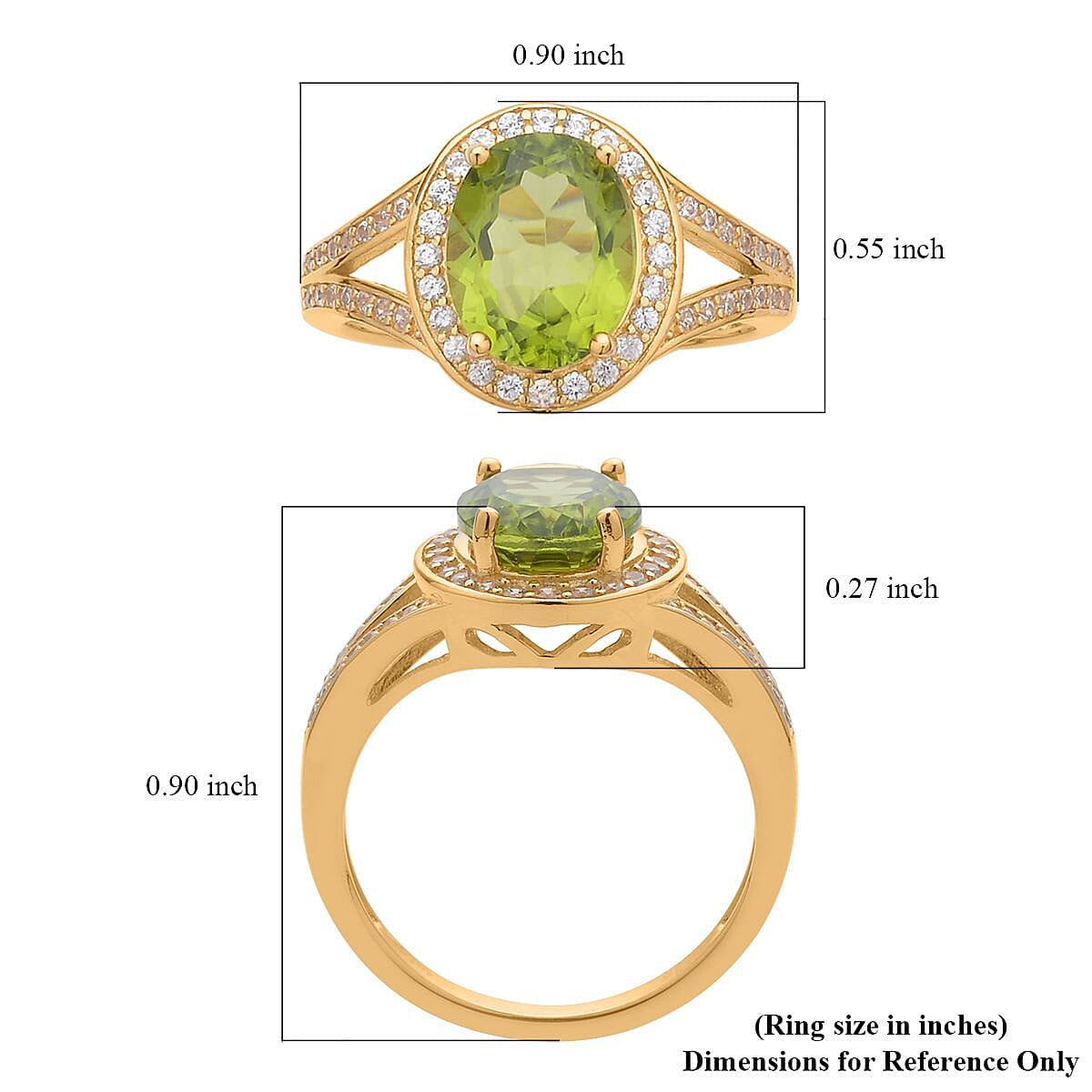 Premium Peridot and White Zircon Stunning Halo Ring in Vermeil Yellow Gold Over Sterling Silver (Size 10.0) 3.25 ctw