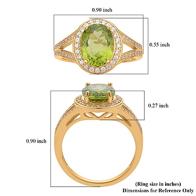 Premium Peridot and White Zircon Stunning Halo Ring in Vermeil Yellow Gold Over Sterling Silver (Size 10.0) 3.25 ctw