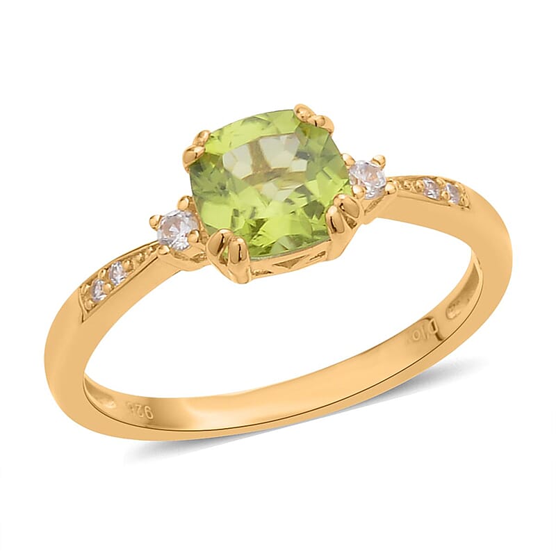 Premium Peridot and White Zircon Fancy Ring in Vermeil Yellow Gold Over Sterling Silver (Size 10.0) 1.75 ctw