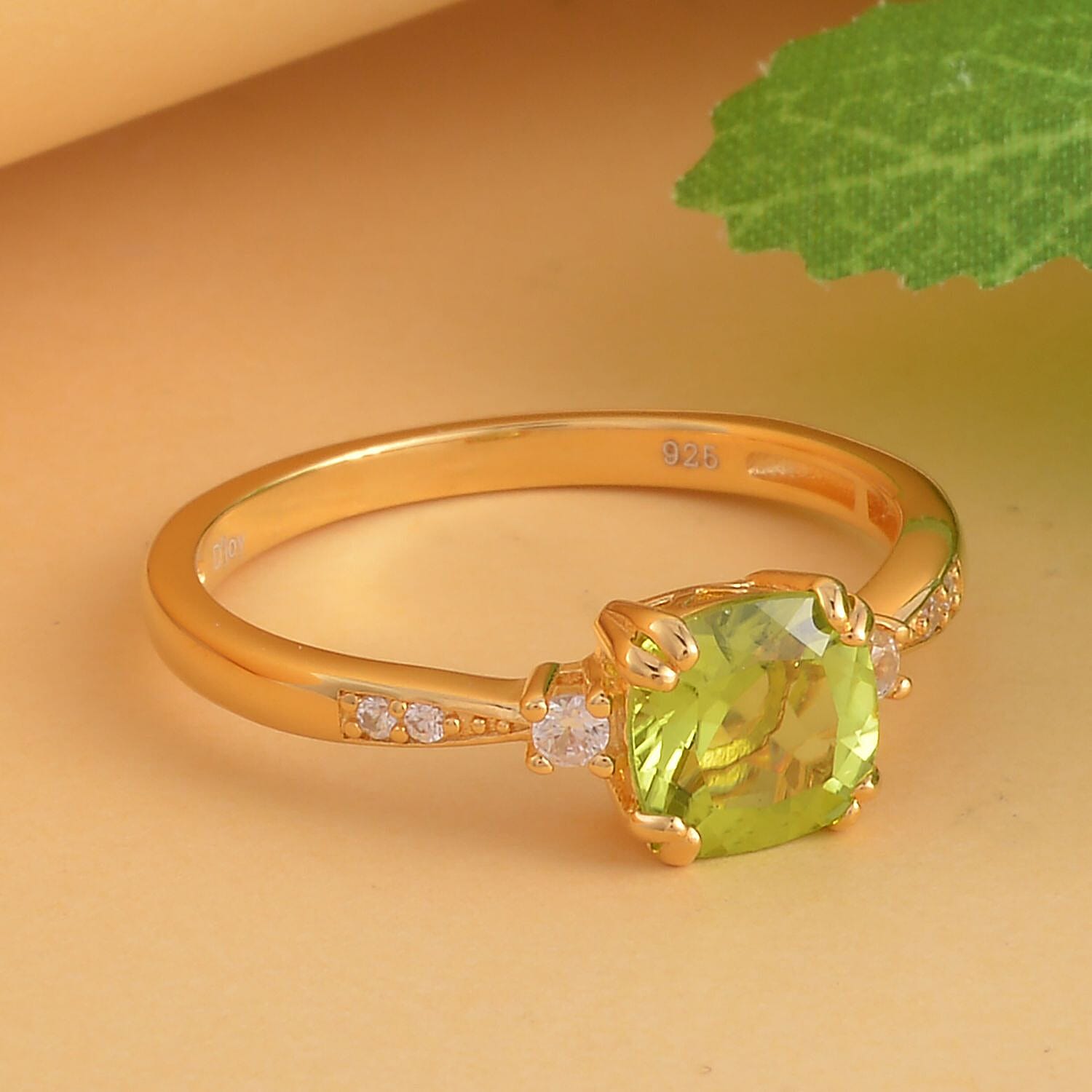 Premium Peridot and White Zircon Fancy Ring in Vermeil Yellow Gold Over Sterling Silver (Size 10.0) 1.75 ctw