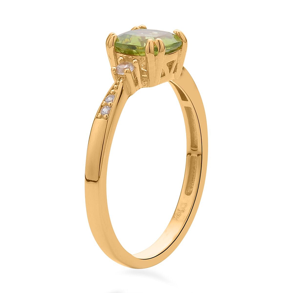 Premium Peridot and White Zircon Fancy Ring in Vermeil Yellow Gold Over Sterling Silver (Size 10.0) 1.75 ctw