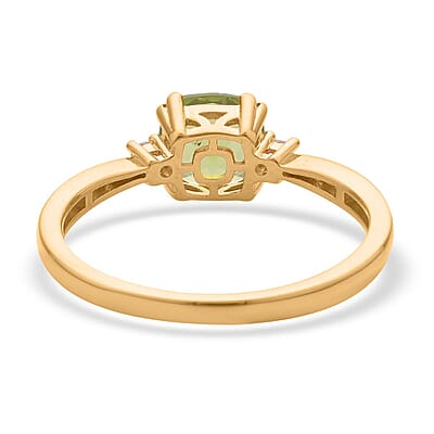 Premium Peridot and White Zircon Fancy Ring in Vermeil Yellow Gold Over Sterling Silver (Size 10.0) 1.75 ctw