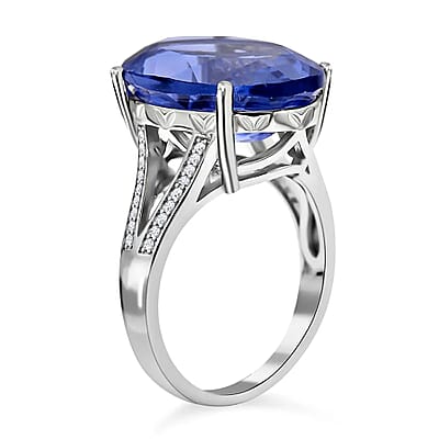 Color Change Fluorite and White Zircon Split Shank Ring in Rhodium Over Sterling Silver (Size 10.0) 14.90 ctw