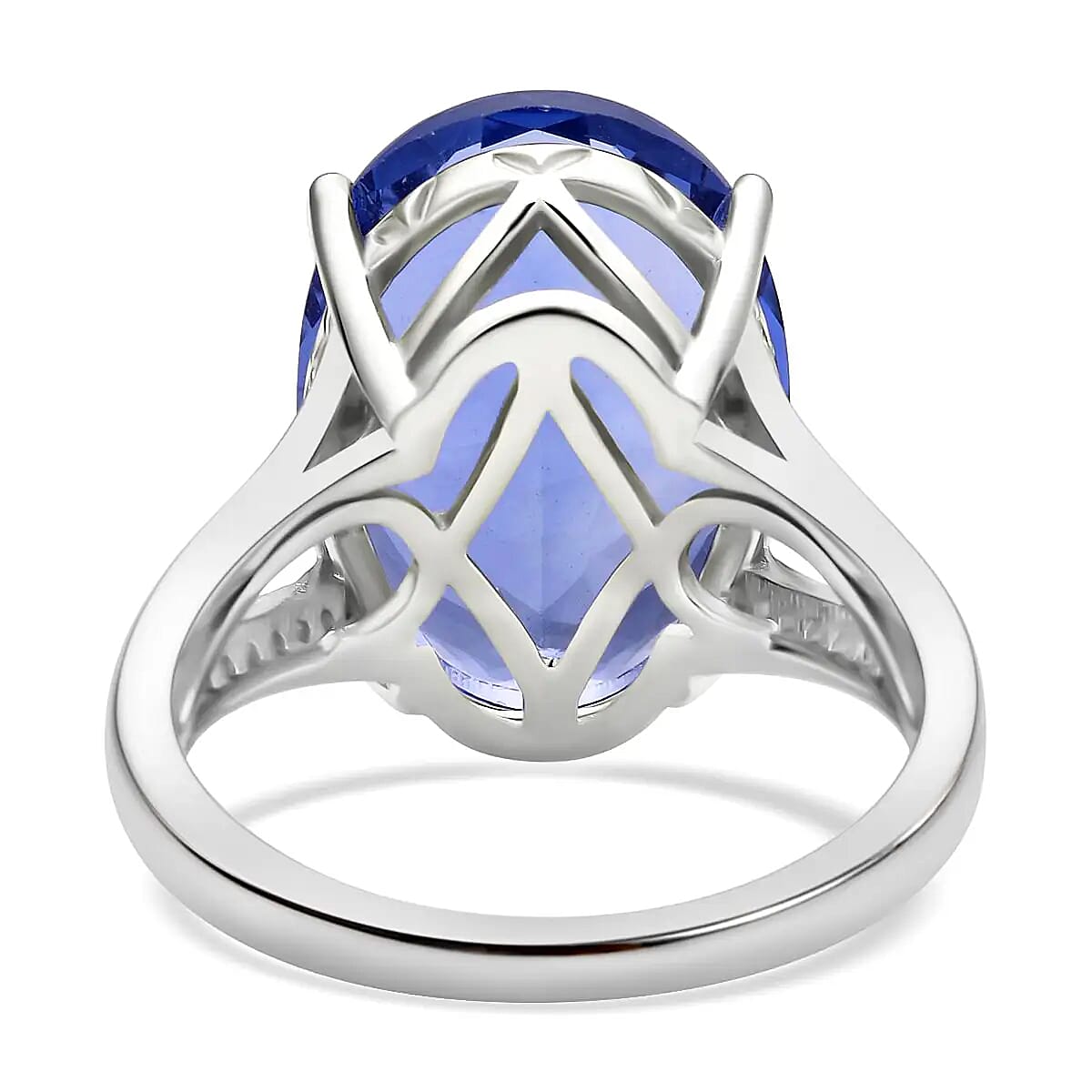Color Change Fluorite and White Zircon Split Shank Ring in Rhodium Over Sterling Silver (Size 10.0) 14.90 ctw