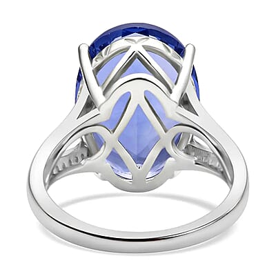 Color Change Fluorite and White Zircon Split Shank Ring in Rhodium Over Sterling Silver (Size 10.0) 14.90 ctw