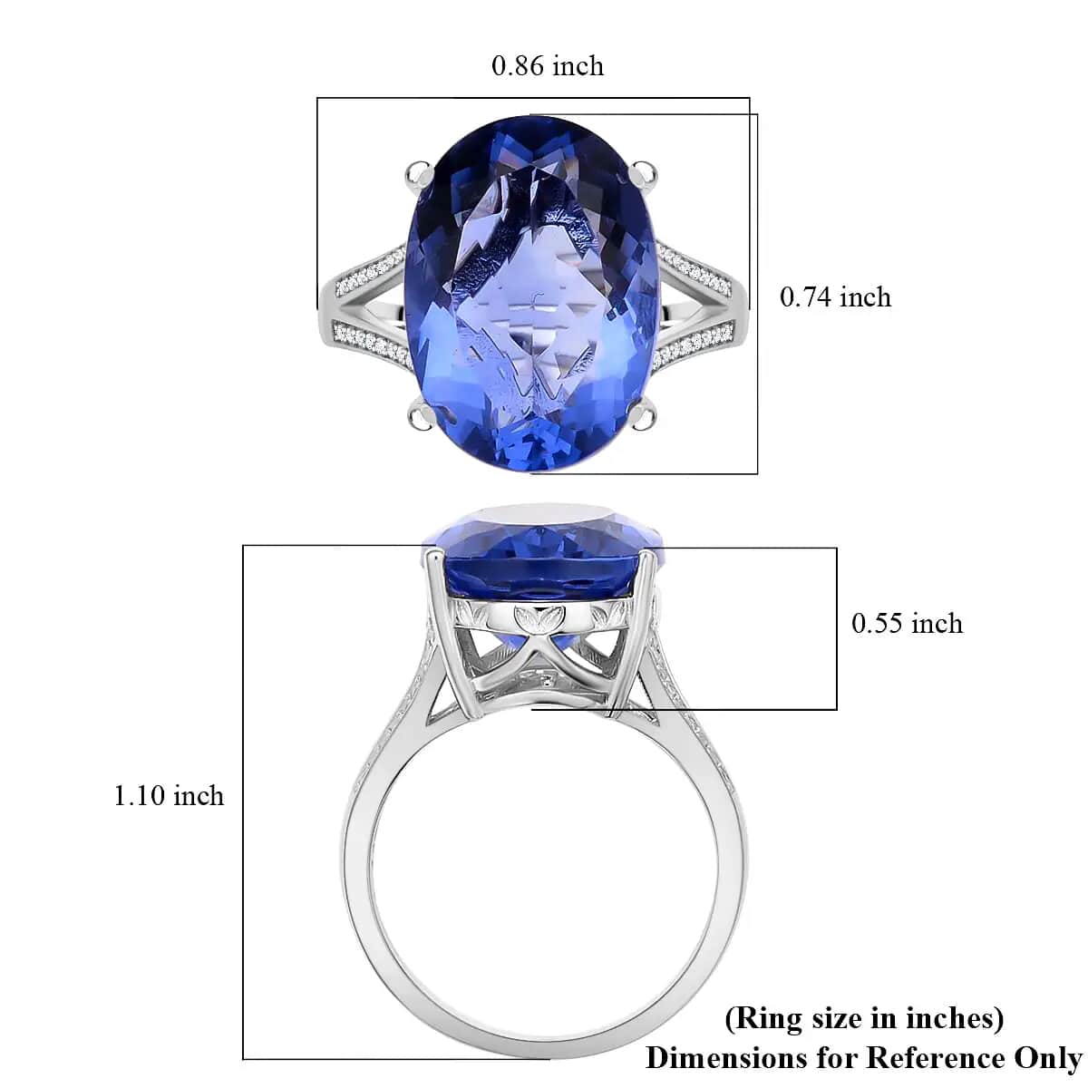 Color Change Fluorite, Natural White Zircon Ring in Rhodium Over Sterling Silver (Size 10.0) 14.50 ctw image number 6