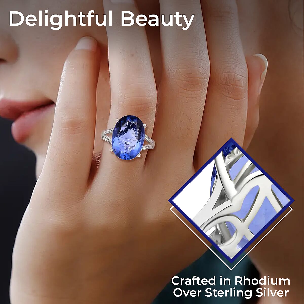 Color Change Fluorite and White Zircon Split Shank Ring in Rhodium Over Sterling Silver (Size 9.0) 14.90 ctw image number 2