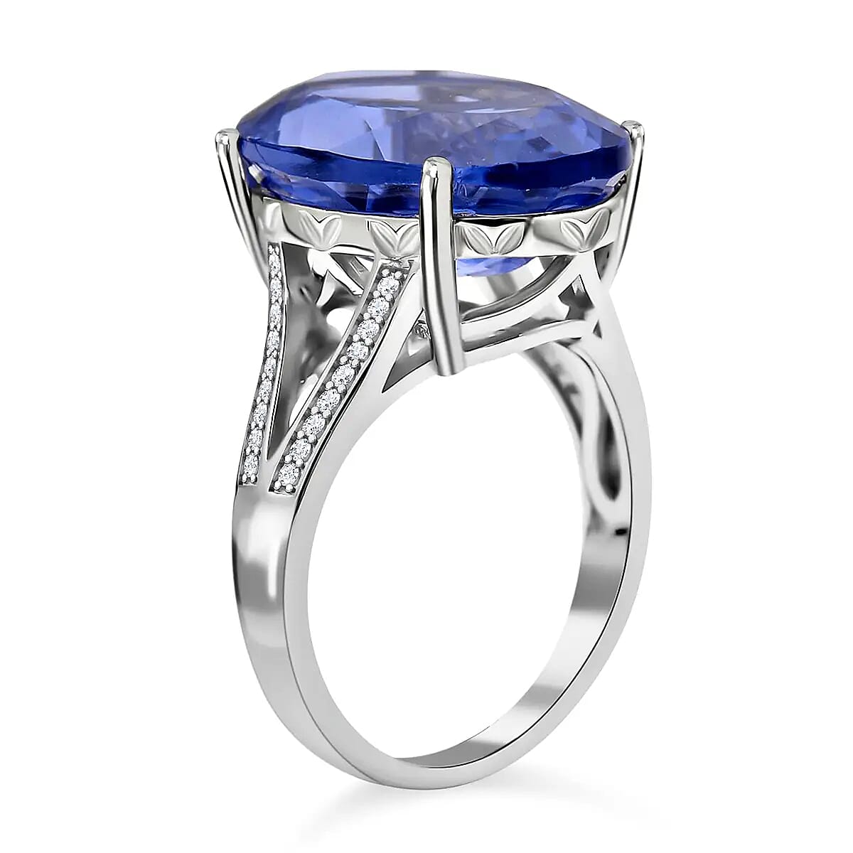 Color Change Fluorite and White Zircon Split Shank Ring in Rhodium Over Sterling Silver (Size 9.0) 14.90 ctw image number 3