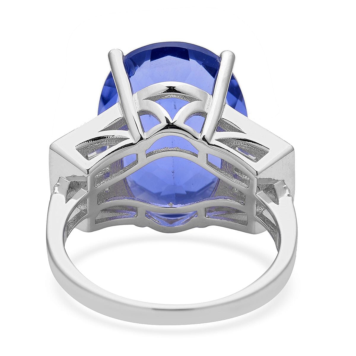 Color Change Fluorite, Natural White Zircon Ring in Rhodium Over Sterling Silver (Size 10.0) 21.60 ctw image number 4