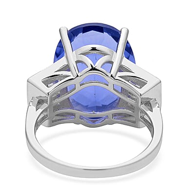 Color Change Fluorite and Natural White Zircon Ring in Rhodium Over Sterling Silver (Size 10.0) 21.60 ctw
