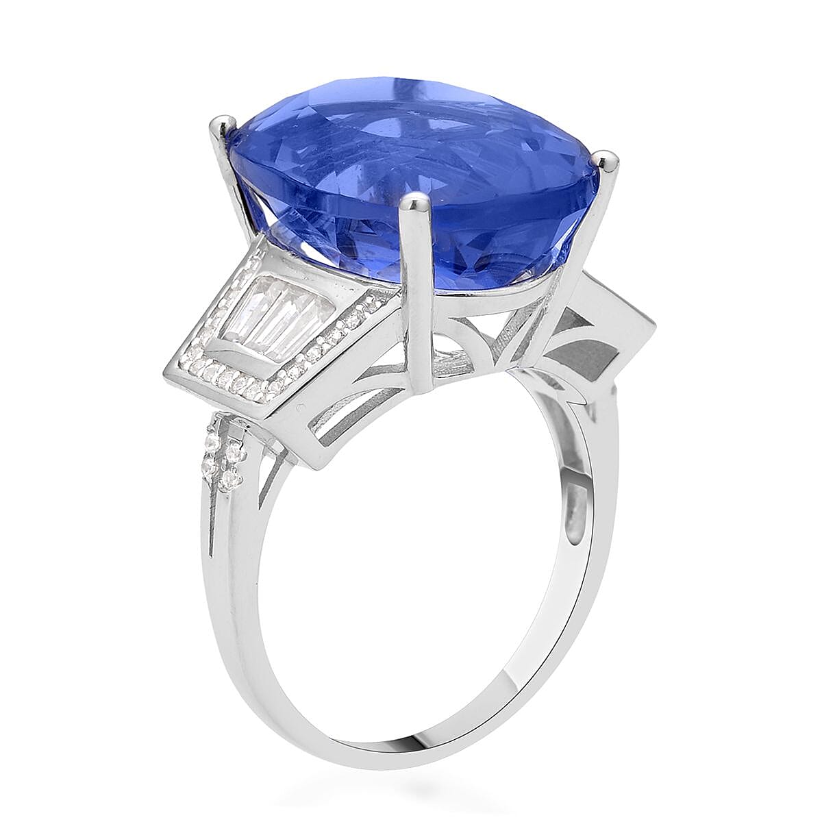 Color Change Fluorite and White Zircon Ring in Rhodium Over Sterling Silver (Size 8.0) 21.60 ctw image number 3