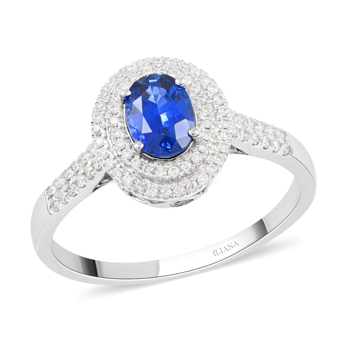 Appraised ILIANA 18K White Gold AAA Royal Ceylon Sapphire and G-H SI Diamond Double Halo Ring 3.75 Grams 2.80 ctw image number 0