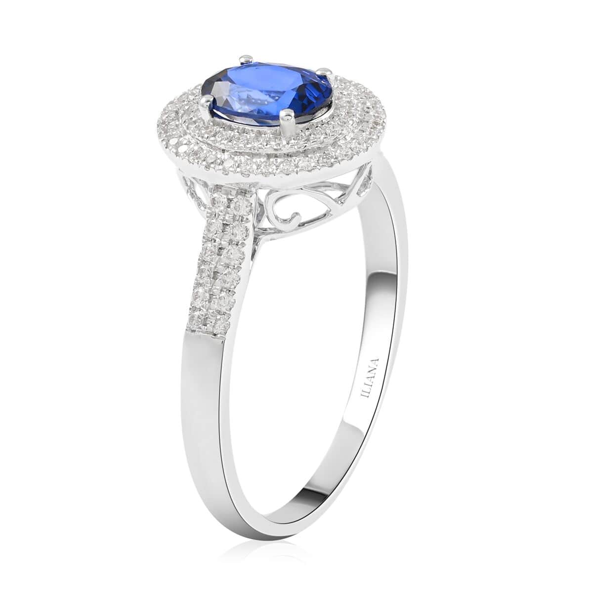 Appraised ILIANA 18K White Gold AAA Royal Ceylon Sapphire and G-H SI Diamond Double Halo Ring 3.75 Grams 2.80 ctw image number 3