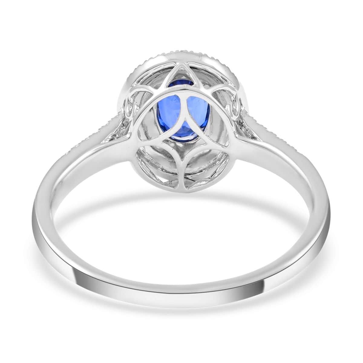 Appraised ILIANA 18K White Gold AAA Royal Ceylon Sapphire and G-H SI Diamond Double Halo Ring 3.75 Grams 2.80 ctw image number 4