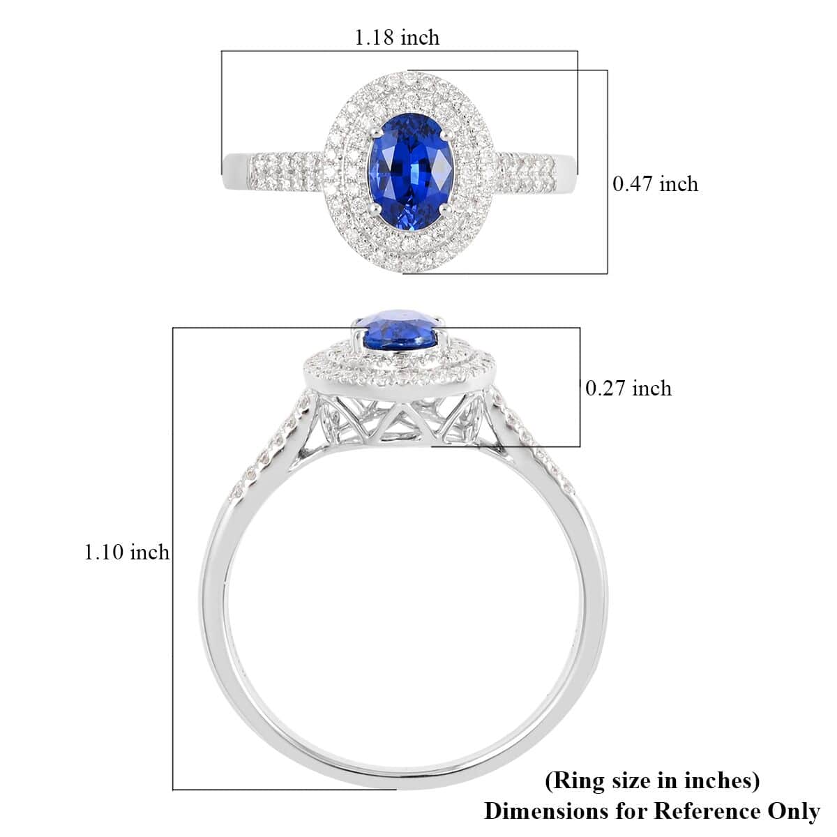 Appraised ILIANA 18K White Gold AAA Royal Ceylon Sapphire and G-H SI Diamond Double Halo Ring 3.75 Grams 2.80 ctw image number 5