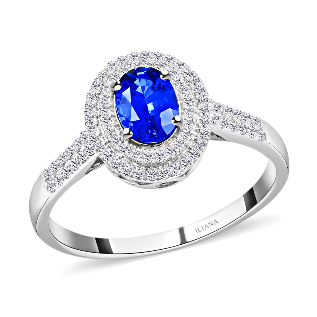 Certified Iliana 18K White Gold AAA Royal Ceylon Sapphire and G-H SI Diamond Double Halo Ring (Size 8.0) 2.80 ctw image number 0