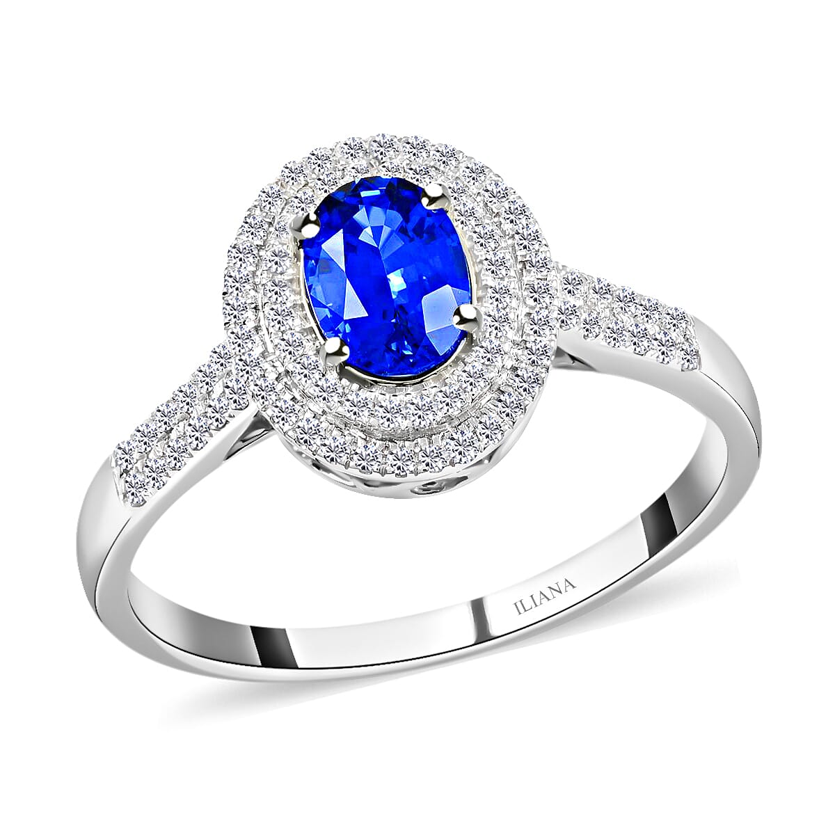 Certified Iliana 18K White Gold AAA Royal Ceylon Sapphire and G-H SI Diamond Double Halo Ring (Size 9.0) 2.80 ctw image number 0