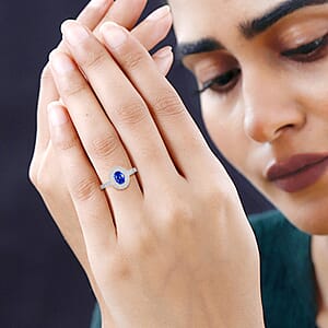 Certified Iliana 18K White Gold AAA Royal Ceylon Sapphire and G-H SI Diamond Double Halo Ring (Size 9.0) 2.80 ctw